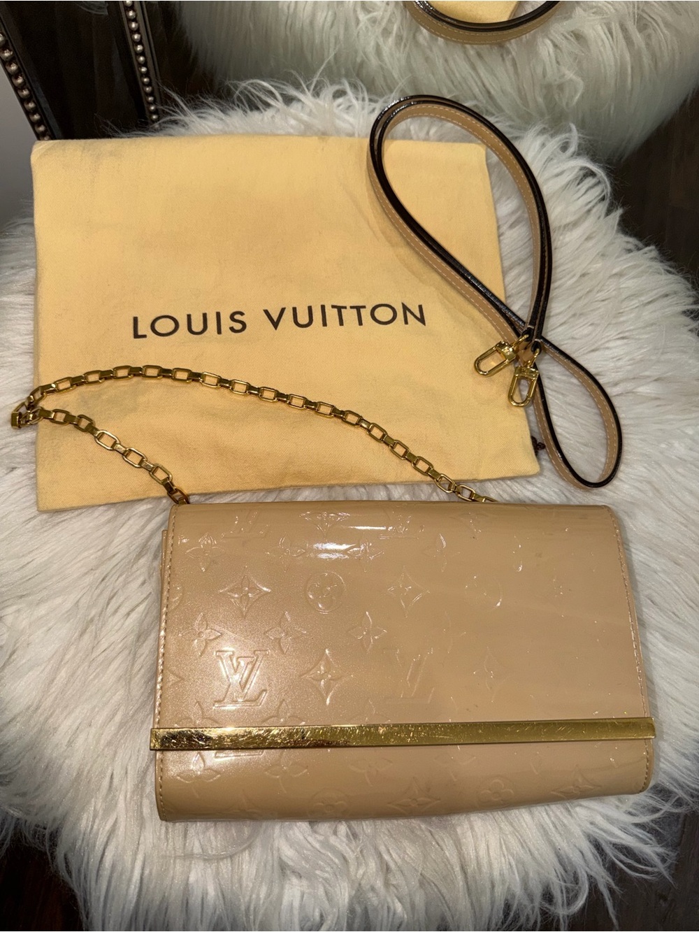 Louis Vuitton Beige Patent Vernis Monogram Chain Shoulder Bag